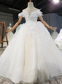 White Tulle Sequins Beading Pearls Flower Girl Dress